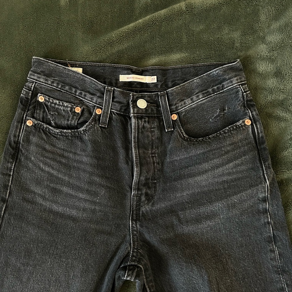 Levi's Black Straight Leg Jeans with Distressed Knee